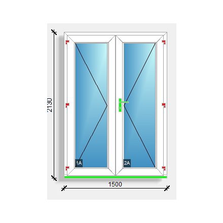 150x210 befelé nyíló tele üveges kétszárnyú bejárati ajtó Rehau Euro design