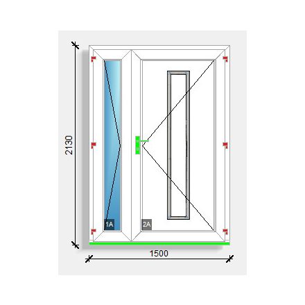 150x210 befelé nyíló kétszárnyú aszimmetrikus bejárati ajtó főszárnyban tömör panelos Rehau Euro design