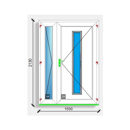 150x210 befelé nyíló kétszárnyú aszimmetrikus bejárati ajtó főszárnyban üvegezett panelos Rehau Euro design