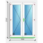 150x210 befelé nyíló tele üveges kétszárnyú bejárati ajtó Rehau Deceuninck Vision 76