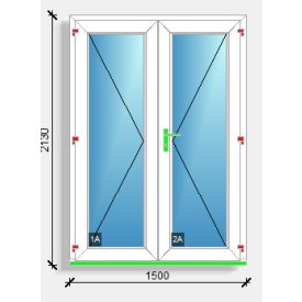  150x210 befelé nyíló tele üveges kétszárnyú bejárati ajtó Rehau Deceuninck Vision 76