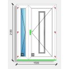 150x210 befelé nyíló kétszárnyú aszimmetrikus bejárati ajtó főszárnyban tömör panelos Deceuninck Vision 76
