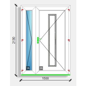   150x210 befelé nyíló kétszárnyú aszimmetrikus bejárati ajtó főszárnyban tömör panelos Deceuninck Vision 76