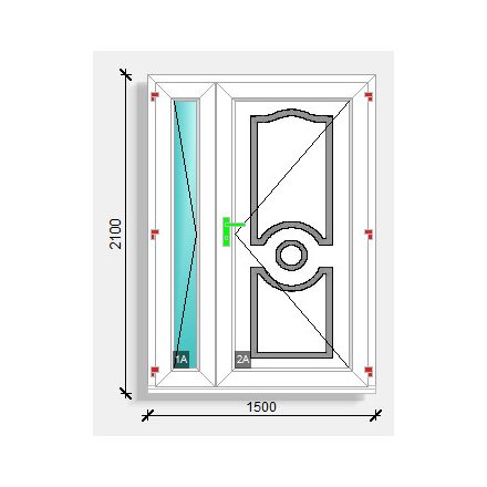 150x210 befelé nyíló üveges-tömör paneles bejárati ajtó Deceuninck Elegant 76