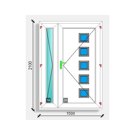 150x210 befelé nyíló üveges-üveges paneles  bejárati ajtó Deceuninck Elegant 76